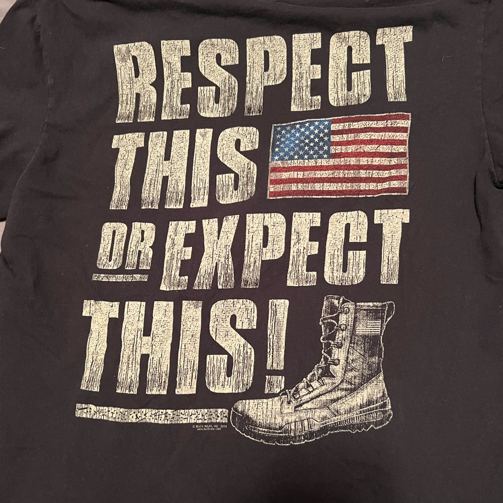 Men’s L short sleeve shirt. Buck wear. Respect this or expect this